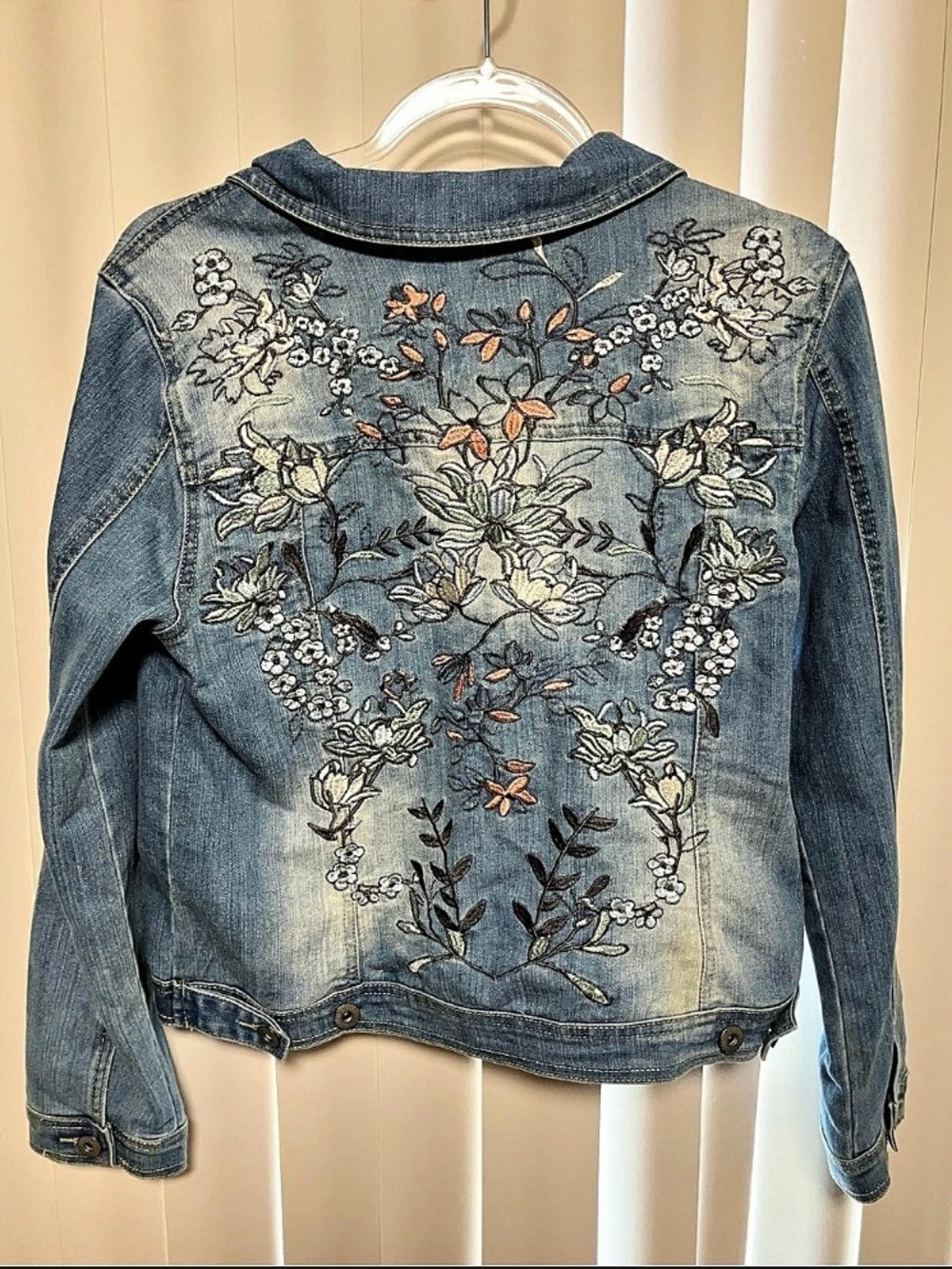 Blue Identity Floral Embroidered Denim Jacket in Blue